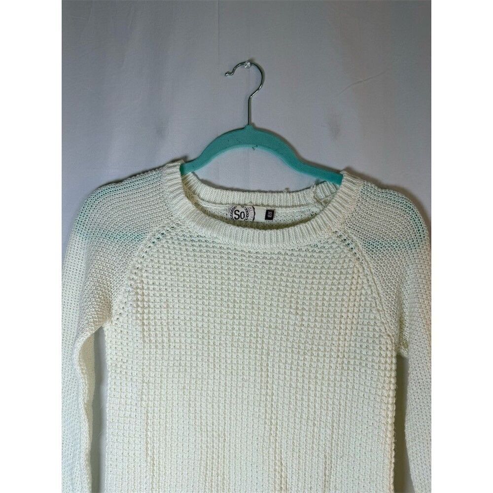 SO Juniors Sweater XS Ivory Waffle Knit Raglan Pullover Crewneck Long sleeve - Picture 2 of 11